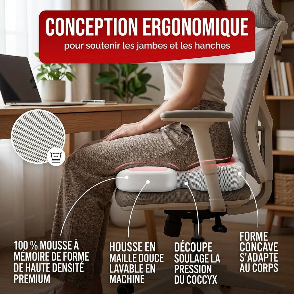 Coussin d'assise ergonomique en mousse à mémoire de forme