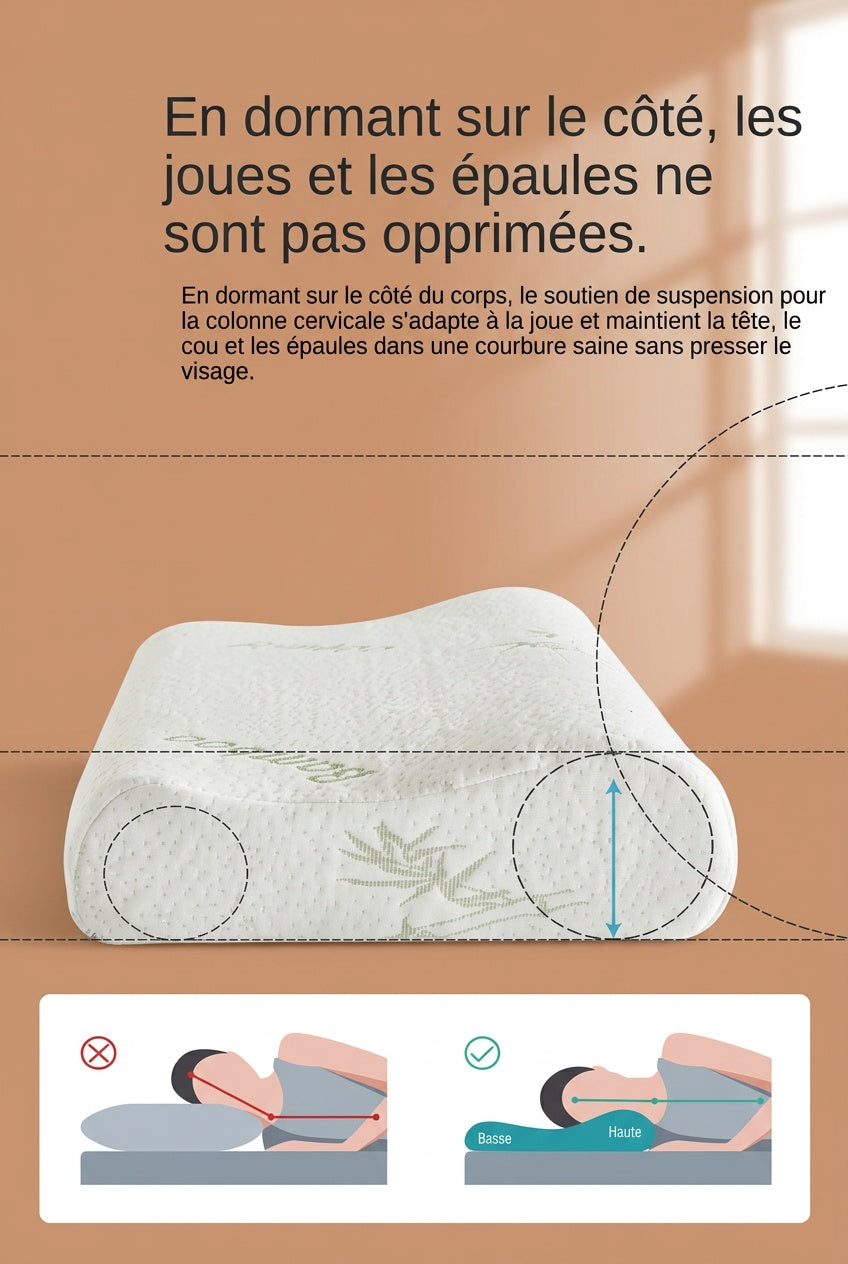 Oreiller cervical ondulé à housse bambou