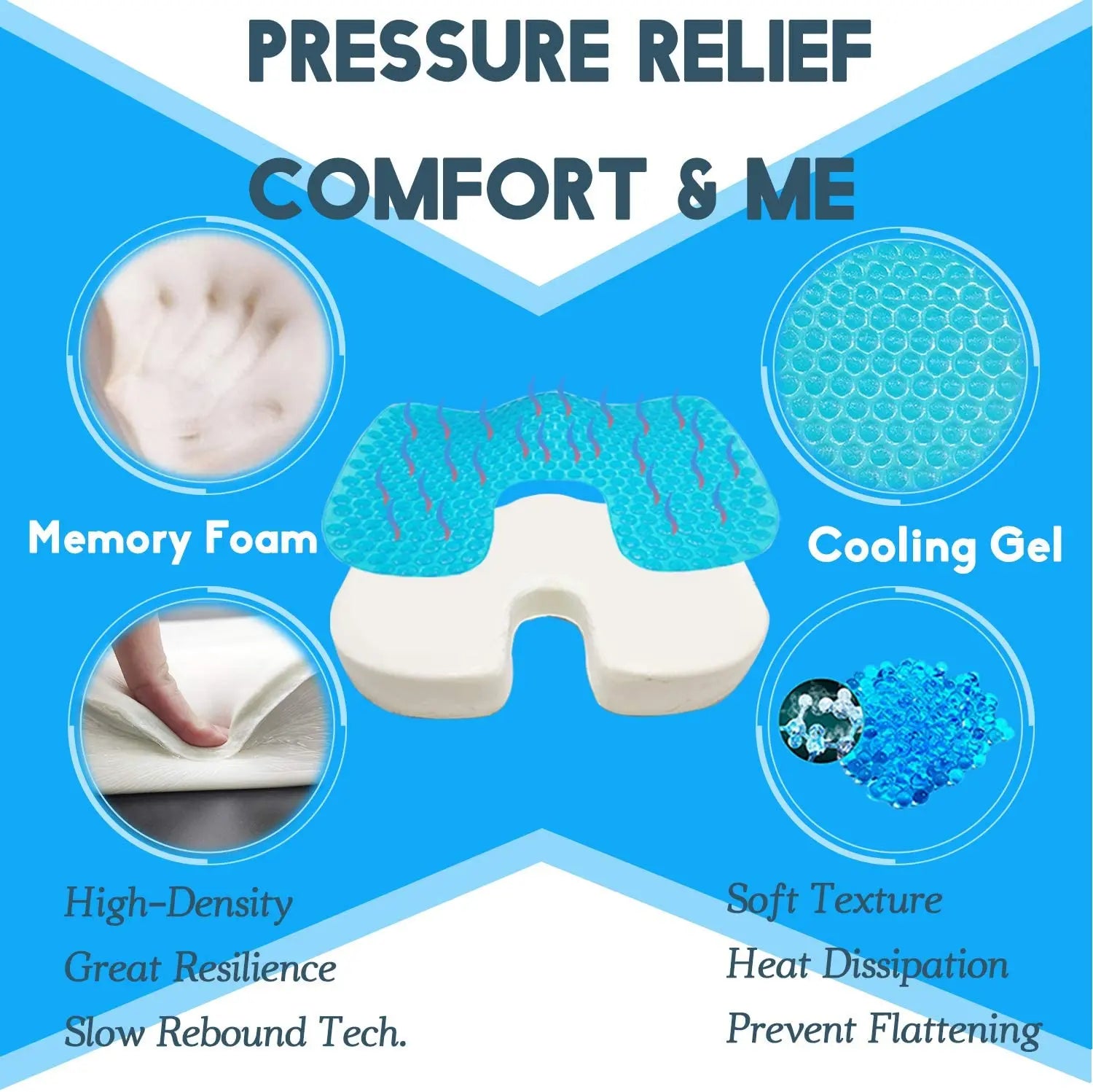 Coussin d'assise gel à mémoire de forme en U