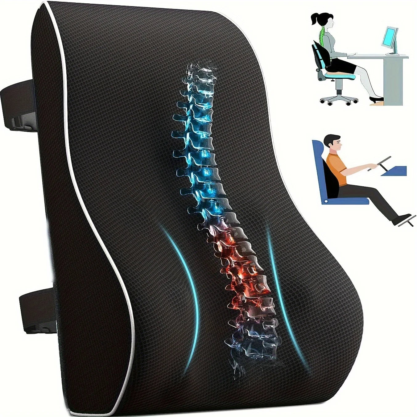 Coussin lombaire ergonomique à sangle réglable