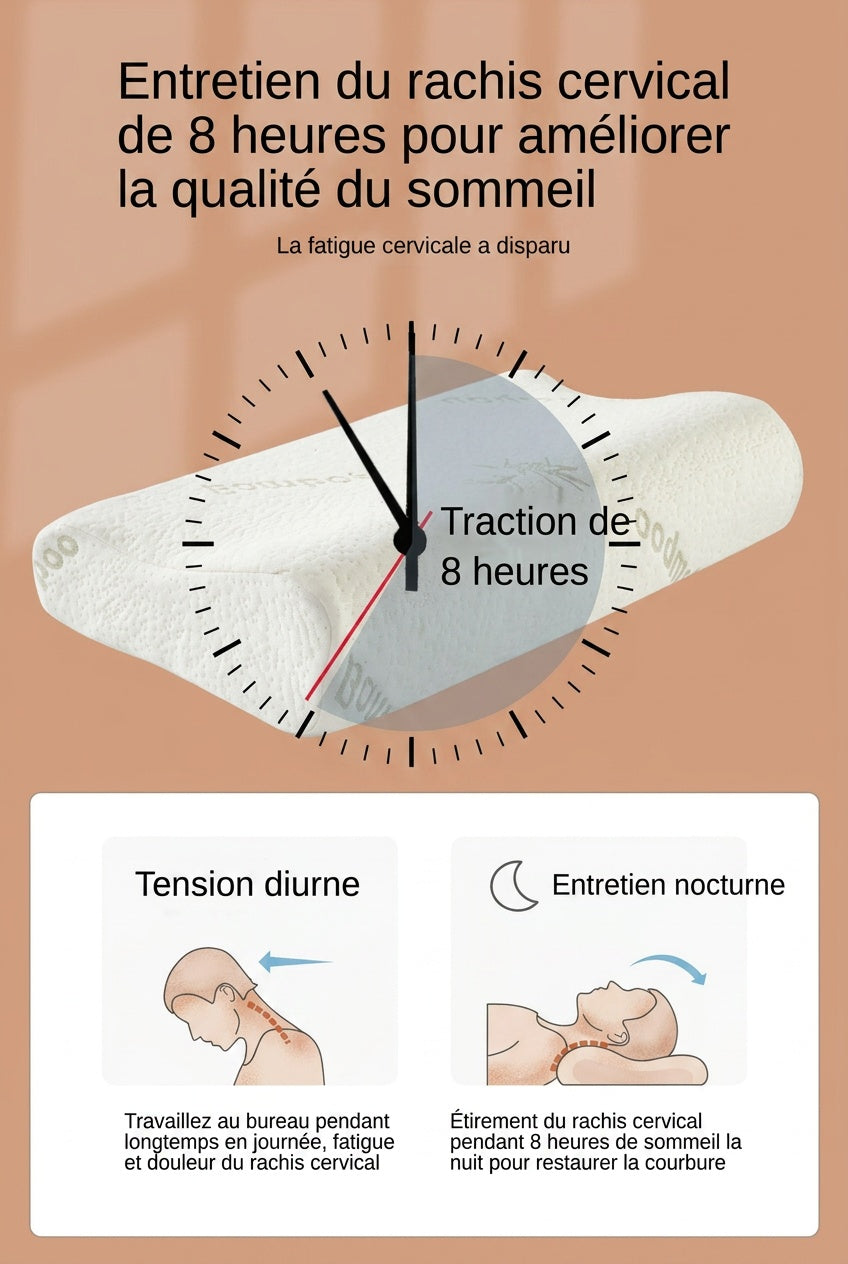 Oreiller cervical ondulé à housse bambou