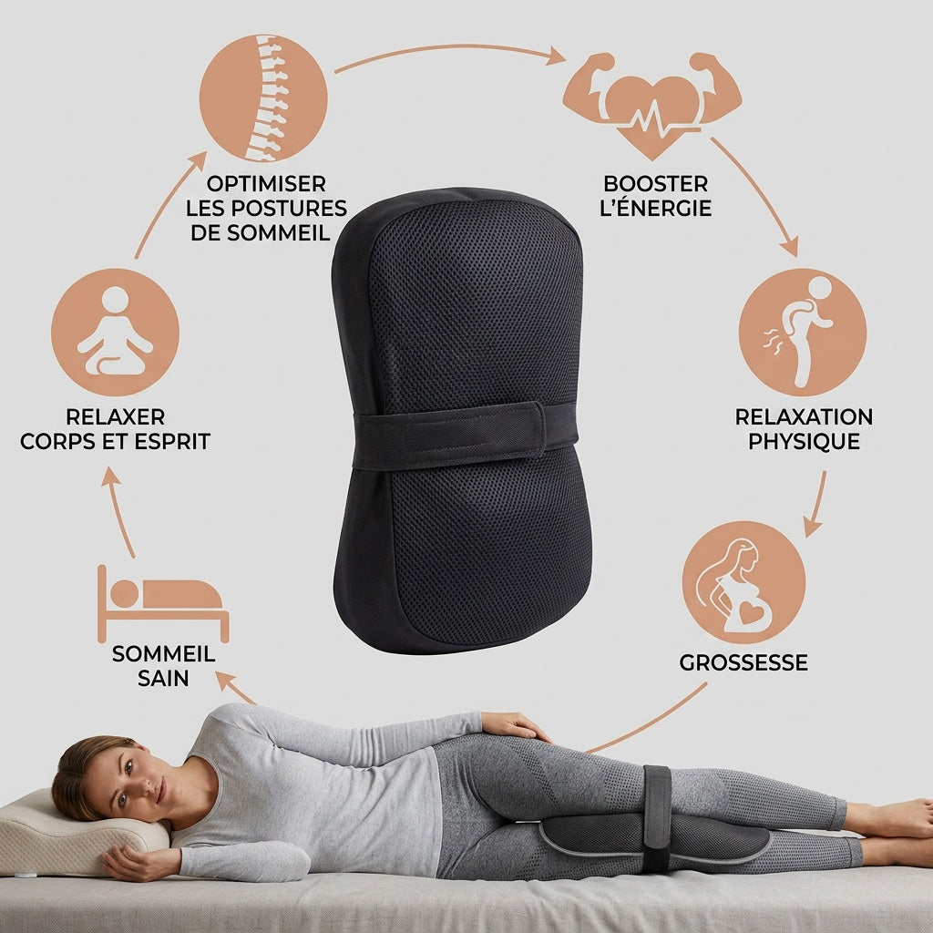 Coussin genoux long en fibre à sangle velcro